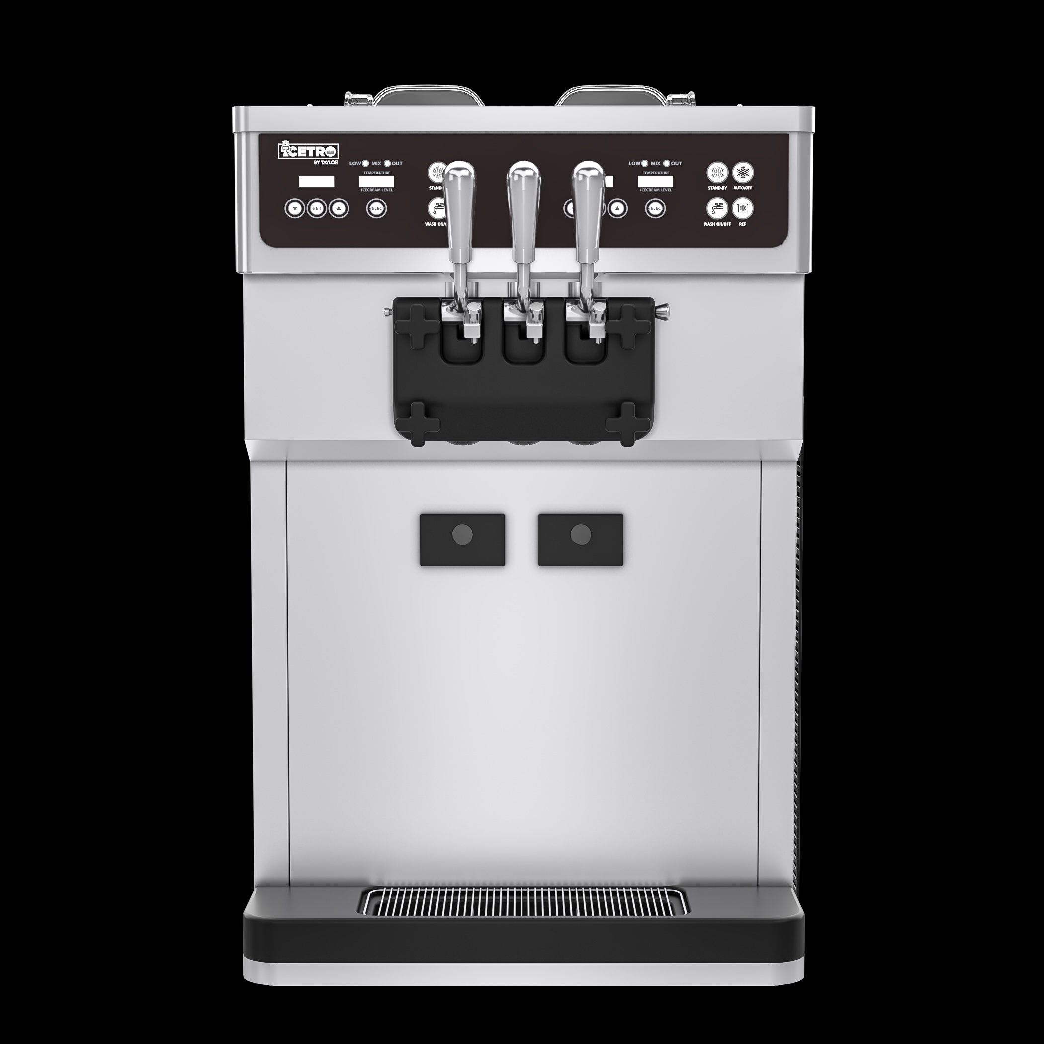 IceTro ISI-163 dual flavor soft serve machine with three dispensing spigots